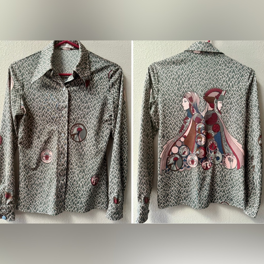 VINTAGE JONES NEW YORK ASTROLOGY BUTTON DOWN BLOUSE WOMENS SIZE 10~RARE!! - Picture 2 of 14